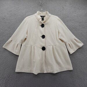 Ali Miles Peplum Swing Jacket XL Petite Ivory Womens Textured Knit 3/4 Sleeve